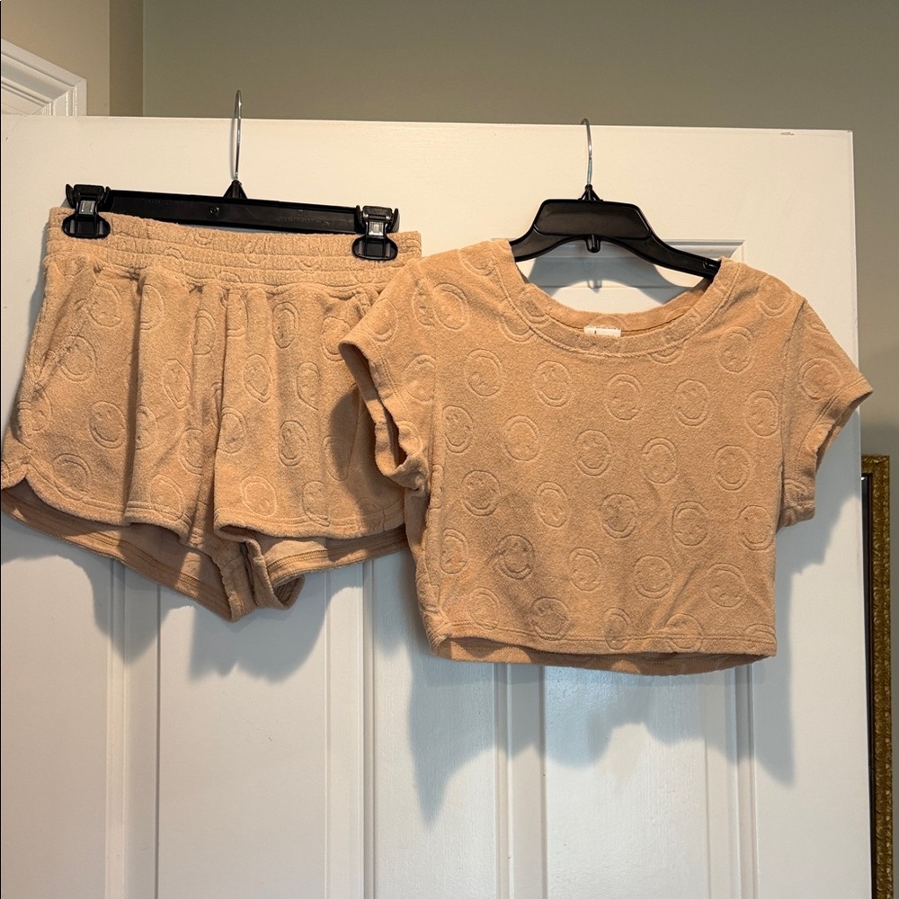 aerie Beige Terry Cloth Short Set